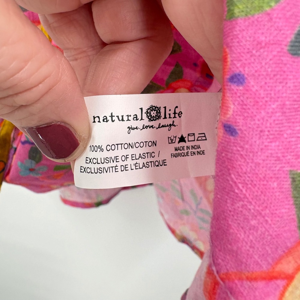 Natural Life XS Pink Floral Cotton Cap Sleeve Boho Blouse Top - Picture 5 of 7